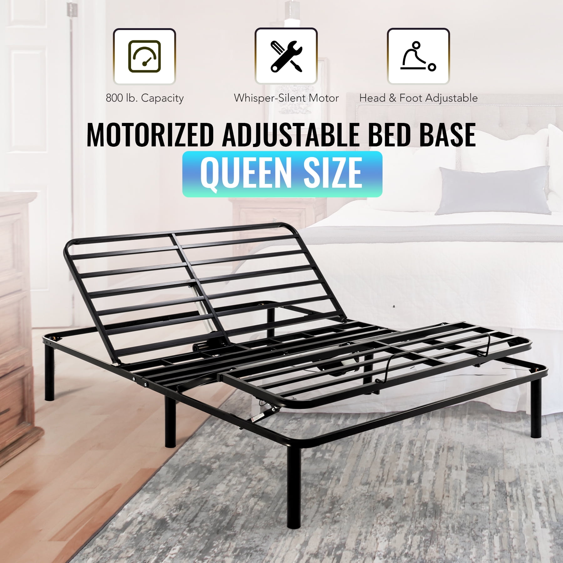Electric Elevation Adjustable Bed Frame Base for Queen Size Mattresses