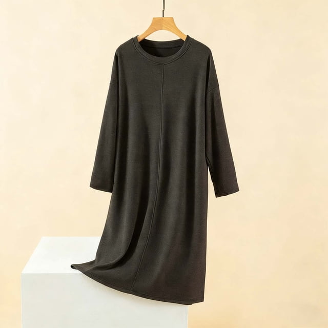 Camisón largo de manga larga y cuello redondo para mujer, bata de baño holgada de invierno para el hogar, bata de poliéster para mujer.