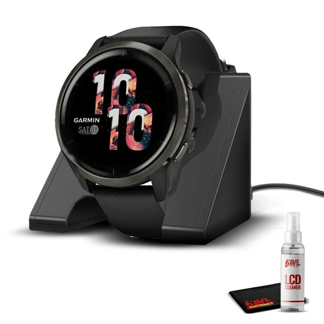 Reloj inteligente Garmin Venu 2 Plus GPS con llamadas y mensajes de texto banda negra con base de carga y kit de viaje