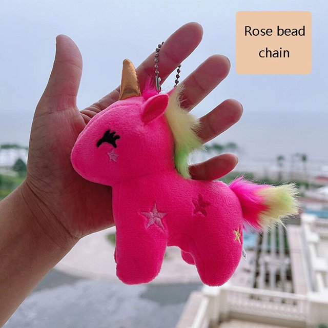 Mini llaveros colgantes de dibujos animados para niños y niñas, llaveros de unicornio, peluche suave, Animal Popular, caballo, juguete colgante