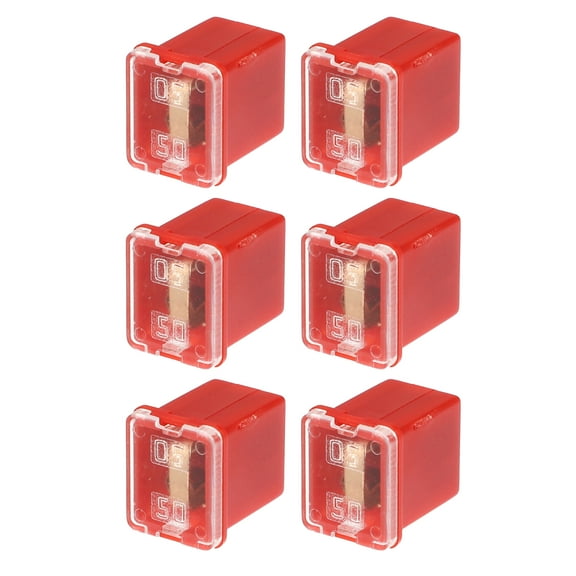 Unique Bargains 6 Pcs Mini Box Shaped Fuse 50 Amps Universal for Pickup Truck Cars SUV Durable Plastic Metal Red