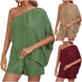 thumbnail image 1 of Gspmoly Short pour Femmes, Short d'Été pour Femmes à Texture, Épaules Asymétriques, Manches Mi-Longues, Couleur Unie, à Empiècements, Droit, Short de Randonnée pour Femmes jusqu'à 65 % de Rabais Vert G, 1 of 6