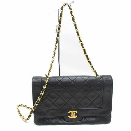 Diana Quilted Classic Chain Flap 870776 Black Lambskin Leather Shoulder Bag