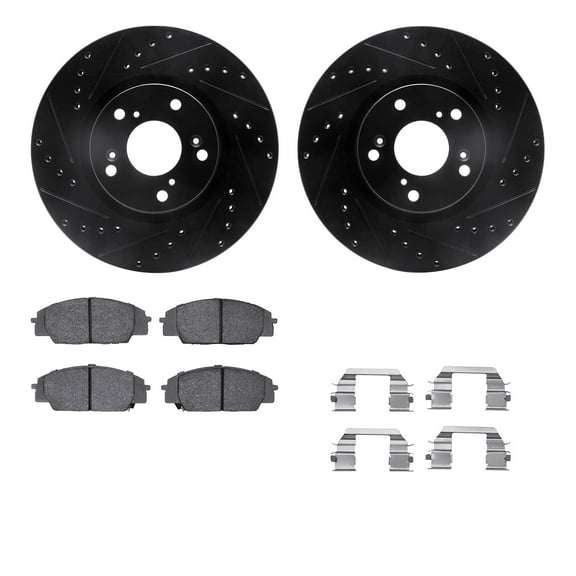 Dynamic Friction Company Front Brake Rotors-Drilled and Slotted-Black with 5000 Advanced Brake Pads includes Hardware 8512-59358
