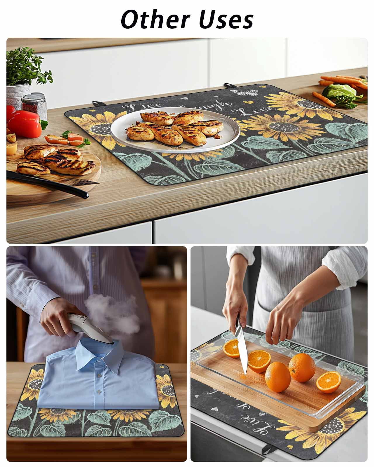 Stove Top Covers for Electric Stove, Summer Sunflowers Glass Stovetop Cover Protector, Farmhouse Cartoon Botanical Flowers Induction Cooktop Protector Oven Mat for Kitchen Countertop 24"x21"