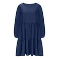 thumbnail image 3 of Women Long Sleeves Dresses Women's Casual Solid Color Round Neck Dress Discount Deals Dark Blue, S, 3 of 7