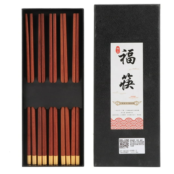Juego de 5 pares de palillos de madera de estilo chino, vajilla segura hecha a mano, regalo para familiares y amigos, madera de sándalo rojo