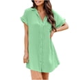 thumbnail image 2 of Wycnly Formal Dresses for Women Beach Casual Button Down Lapel Loose Shirt Short Dresses Short Sleeve V-Neck Solid 2024 Summer Mini Dress Green m, 2 of 7