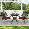 thumbnail image 6 of MEETWARM 3 Piece Patio Bistro Set, Outdoor All-Weather Cast Aluminum Dining Furniture Set Includes 2 Cushioned Chairs and a 31” Round Table with Umbrella Hole for Garden Deck, Chili Red, 6 of 7