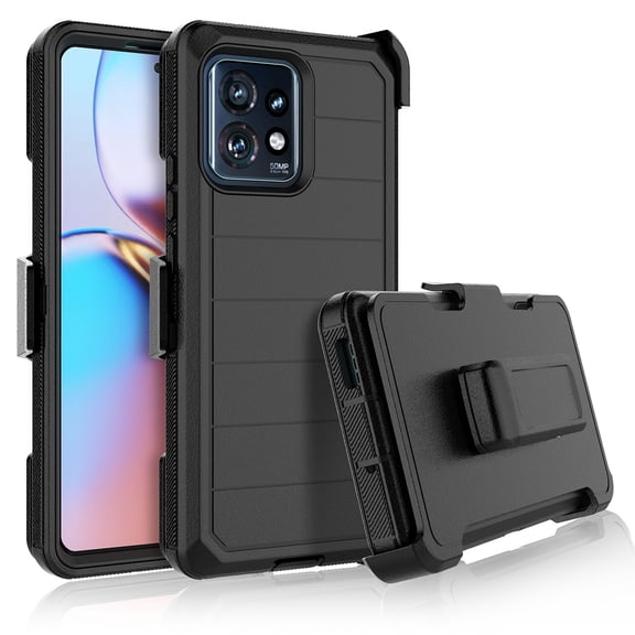 For Motorola Edge Plus 2023 Case, Heavy Duty Rugged Deferder Case with [Belt Clip Holster], Shockproof Full Body Protection Kickstand Cover, Black