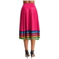 thumbnail image 3 of Aislor Women's High Waist Colorful Stripe Hem Skirt Embroidered Ballroom Dance Folk Dancing Clothing Hot Pink 75cm L, 3 of 7