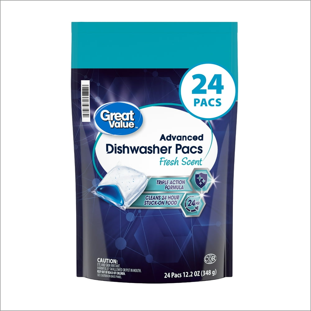 Great Value Advanced Automatic Dishwasher Pacs, Fresh Scent, 24 Count