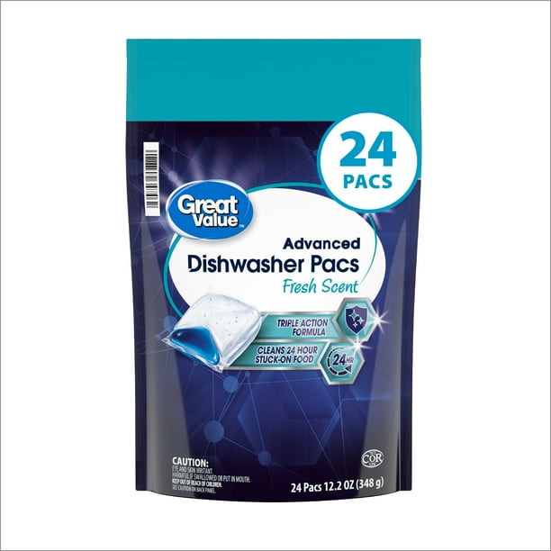 Great Value Advanced Automatic Dishwasher Pacs, Fresh Scent, 24 Count