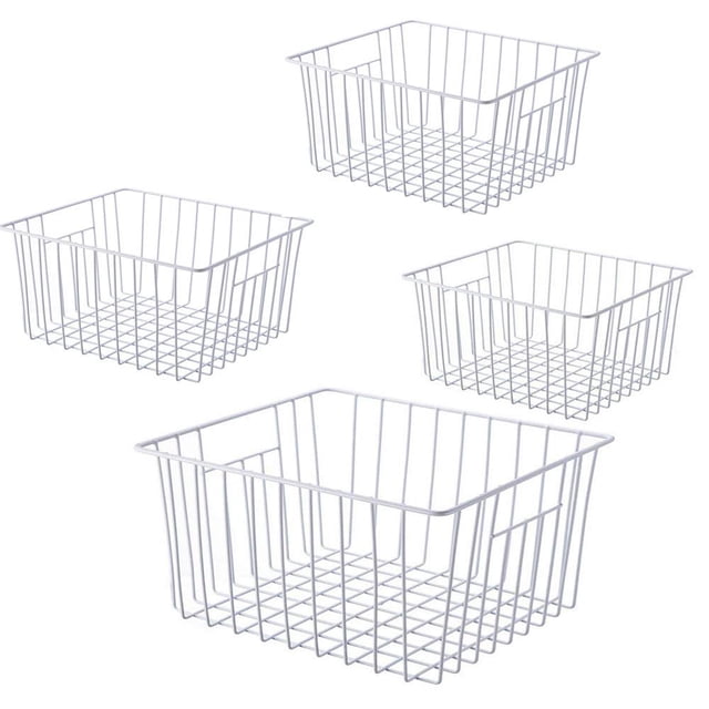 Cestas de alambre para congelador organizador de almacenamiento cocina pecho congelador vertical contenedores divisores refrigerador asas blanco perla
