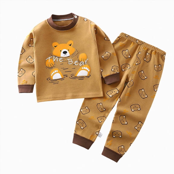 TOWED22 Infant Toddler Baby Girl Boy Clothes 2pcs Long Sleeve Sweatshirt Tops T Shirt Pocket Joggers Pants Cartoon Graphic Outfits Clothing Set(Brown,6-12 M)