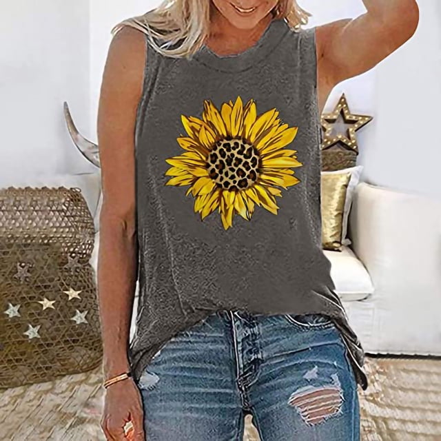 LOVZFMLL Tank Tops for Womens Tank Tops Casual Loose Fit Plus Size Sunflower Printed Tee