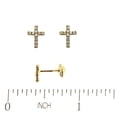thumbnail image 2 of 18k Solid Yellow Gold White Zirconia Cross Covered screwback Earrings, 2 of 3