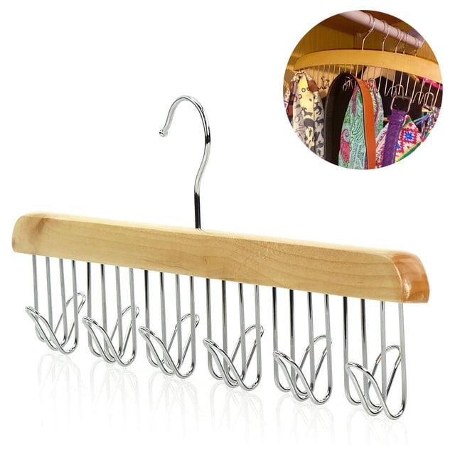 Wooden Tie Rack Hanging Organizer for Mens Closet Accessories