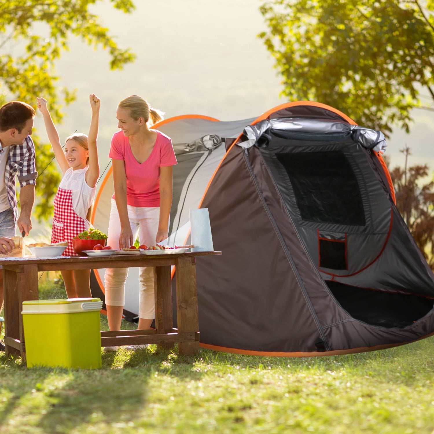 iMounTEK Pop Up Tent, Outdoor Hiking Tent Water Resistant Barrel Style Tent With Rain Fly And Carry Bag for 3-8 Person，Khaki/Green