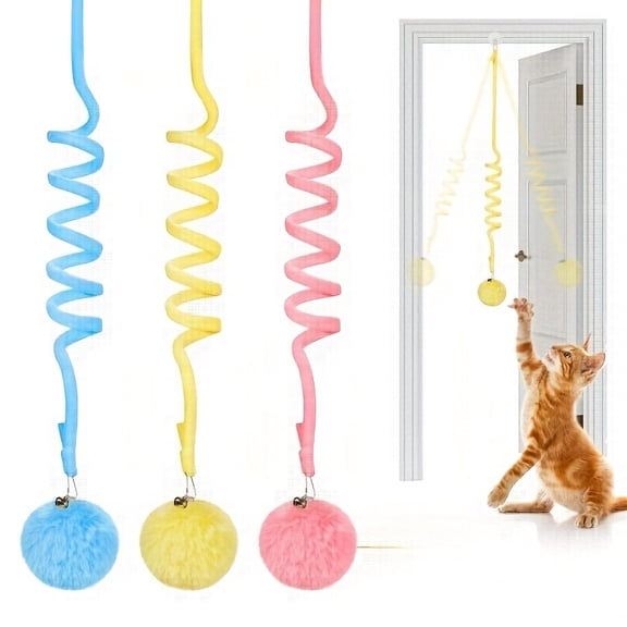 Cat Toy Set with Bell 6 Pack - Retractable Cat Teaser Wand with Bell and Plush Ball, Interactive Cat Play Wand for Indoor Exercise and Mental Stimu...