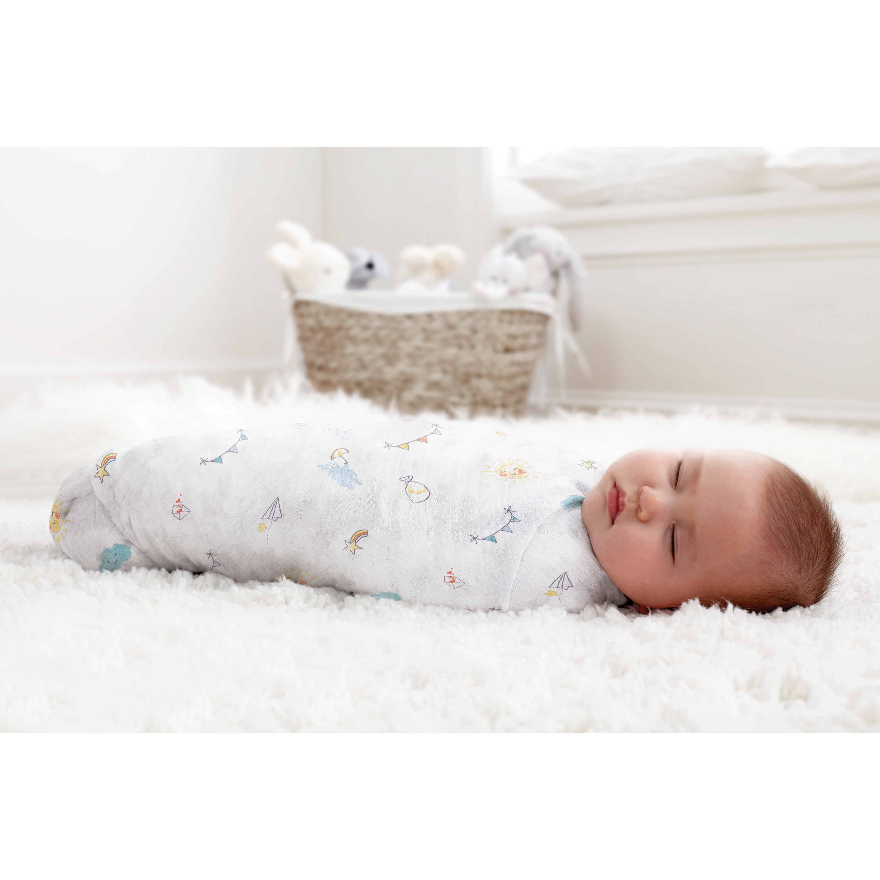 aden + anais Essentials 100% Cotton Muslin Swaddle, 44" x 44", Happy Times