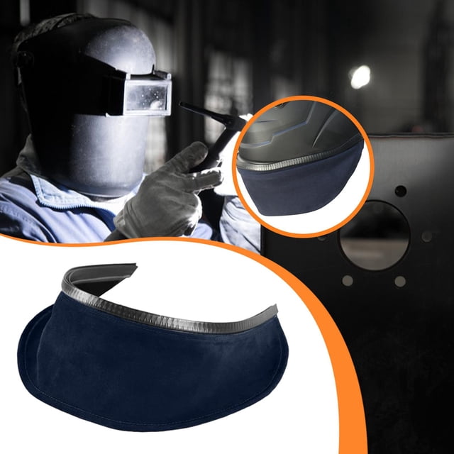 Casco de soldadura con pechera y bufanda de piel sintética resistente al calor y a las salpicaduras. Azul oscuro