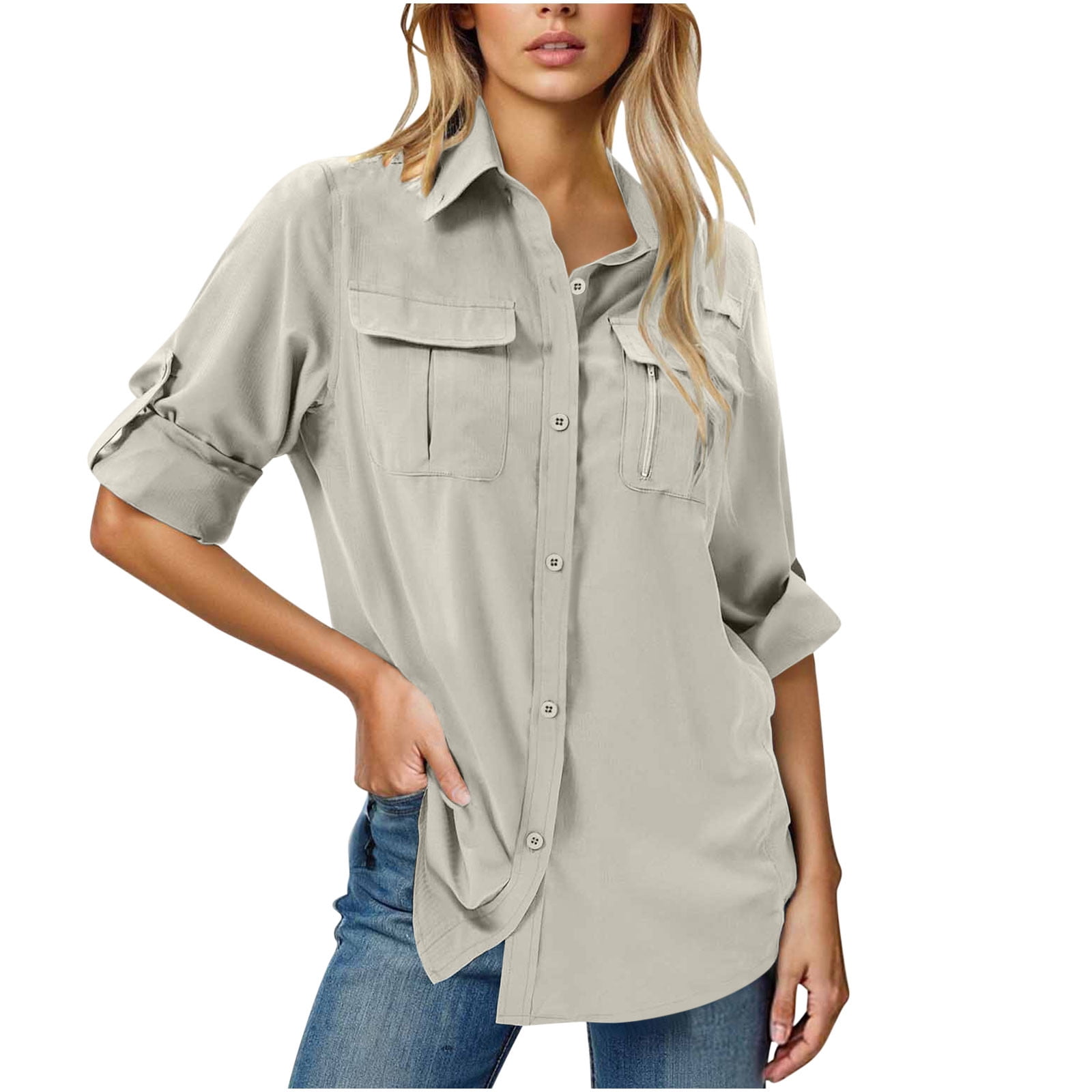 BLVB Chemises à Manches Longues Upf 50 pour Femmes, Protection Solaire UV, Plein Air, Pêche, Randonnée, Voyage, Chemises à Boutons