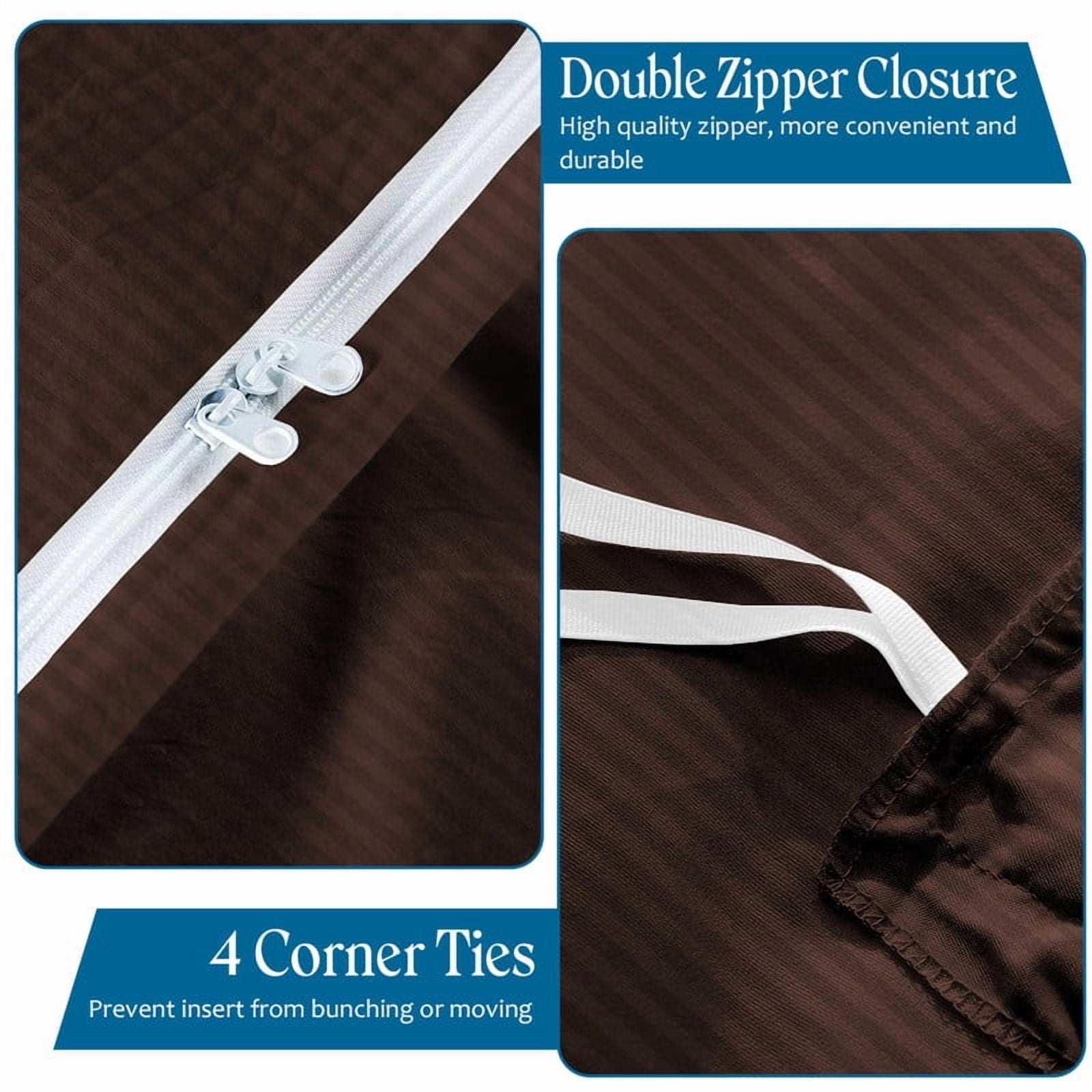500 TC 100% Egyptian Cotton Premium Duvet Cover Zipper Closur Ultra Soft Durable and Fade Resistant Color ChocolateStripe size Oversized King