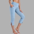 thumbnail image 6 of Inglocry Womens Capri Pants High Waisted Straight Leg Yoga Capris Leggings with Pockets Crop Workout Summer Pants Sky Blue L, 6 of 7