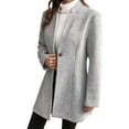 thumbnail image 4 of Uootdi Women's Grey Mid-Long Herringbone Jackets Stand Collar Single Breasted Tweed Pea Coats Fall Winter Jacket Outwears, 4 of 9