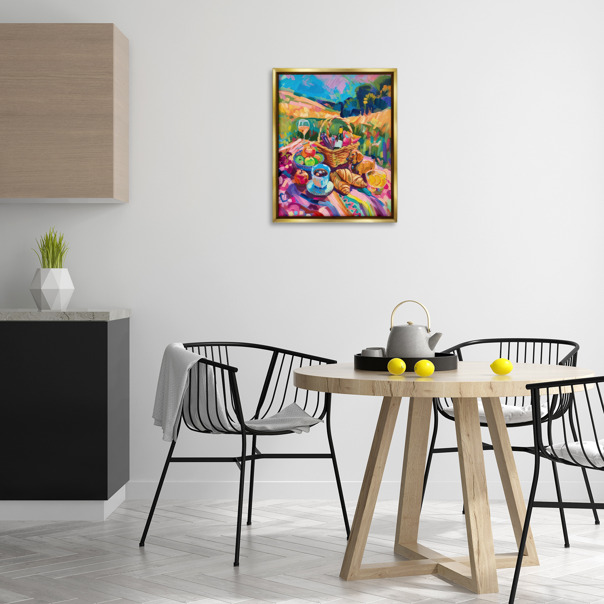 Stupell Industries Bright Impressionist Picnic Food & Beverage Painting Gold Floater Framed Canvas Art Print Wall Art, 17 x 21