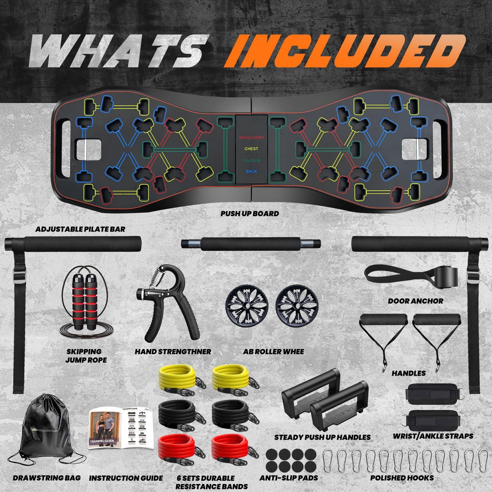 Push Up Board 36 In 1 Home Gym Equipment With Ab Roller Wheel & Resistance Bands  Portable Foldable Workout For Full Body Strength Men Women Gift Boyfriend
