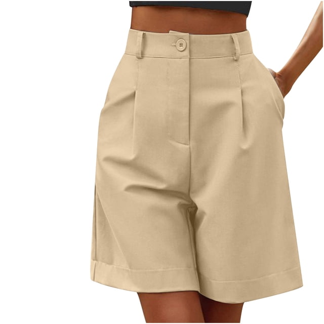 JIUKE Womens Formal Shorts Ruched Elastic High Waisted Office Casual Knee Length Shorts with Pockets