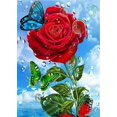 thumbnail image 1 of Pintura de diamantes de flores, kit de pintura de diamantes de rosa 5D para adultos y niños principiantes, el mejor regalo para familiares y amigos, 12.0 x 16.0 in, rosa roja con mariposa, 1 of 5
