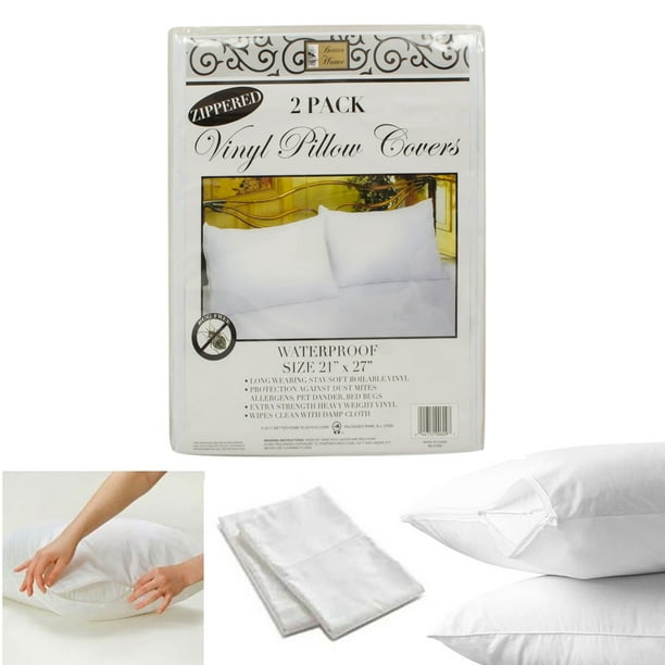 2 White Vinyl Hotel Pillow Cover Case Waterproof Zipper Protector Bed
