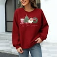 thumbnail image 4 of GuzomFashion Womens Christmas Sweatshirt Waffle Knit, Crew Neck Long Sleeves, Tis The Season Graphic, Red,Size 2XL, 4 of 6