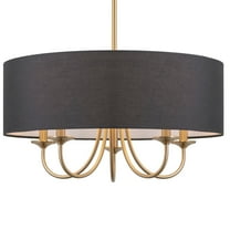Kira Home Quinn 22" 5-Light Chandelier / Adjustable Chain Link Hanging Light   Black Linen Drum Shade, Cool Brass