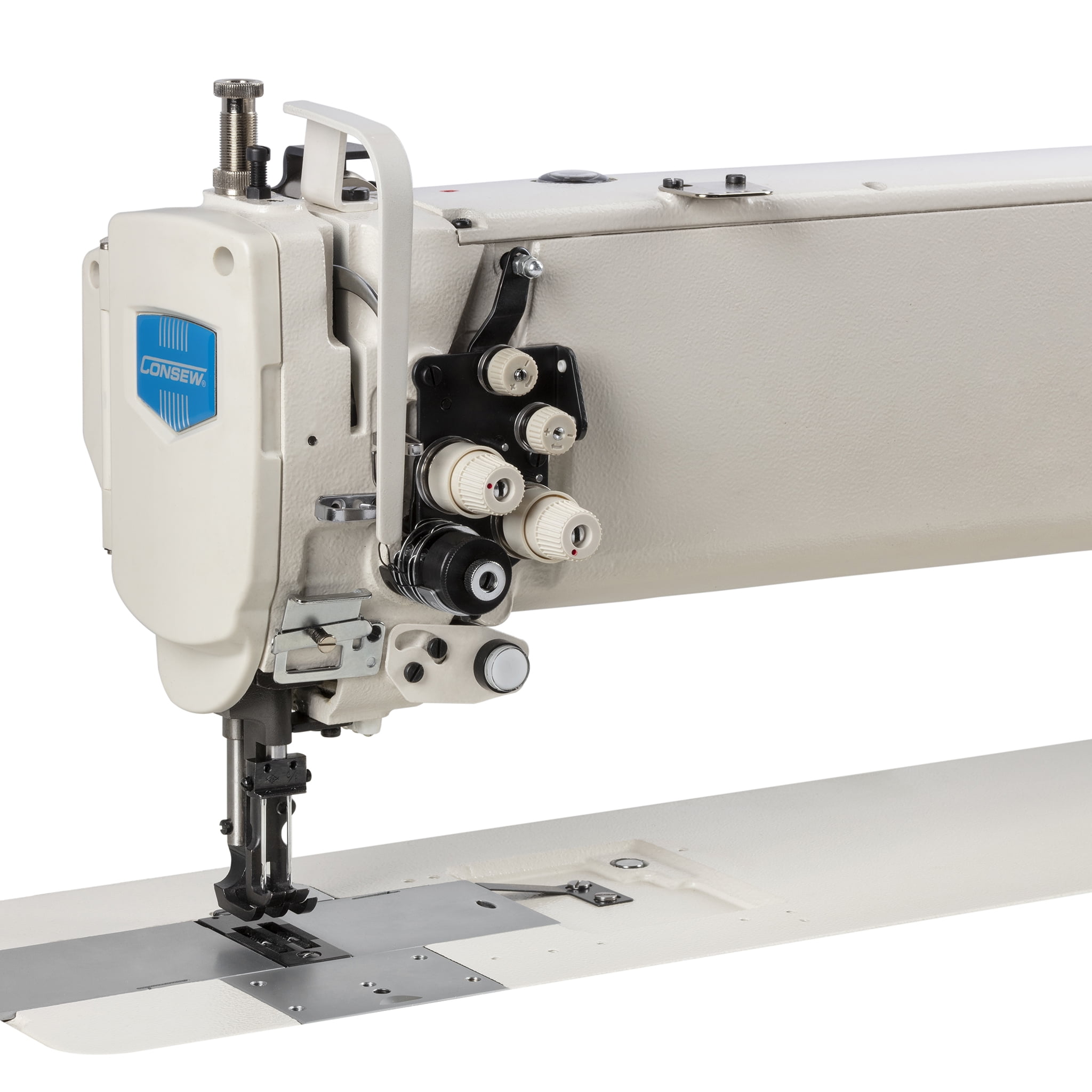 Consew P1510RB-14 Industrial Walking Foot Sewing Machine With Table Legs And Servo Motor Large Hook 14 Inch Arm Upholstery Leather Canvas Vinyl