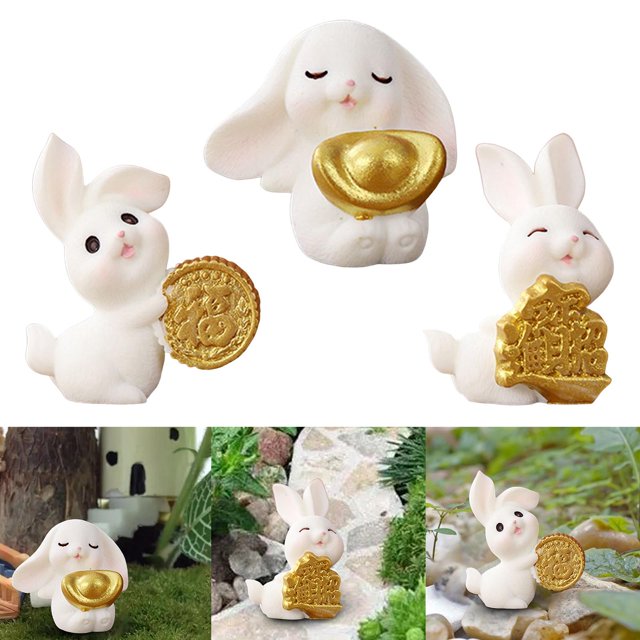3 estatuas de conejo de dibujos animados, modelo Animal, adorno de escritorio para decoración del hogar y la Oficina BLESIY Escultura de conejo