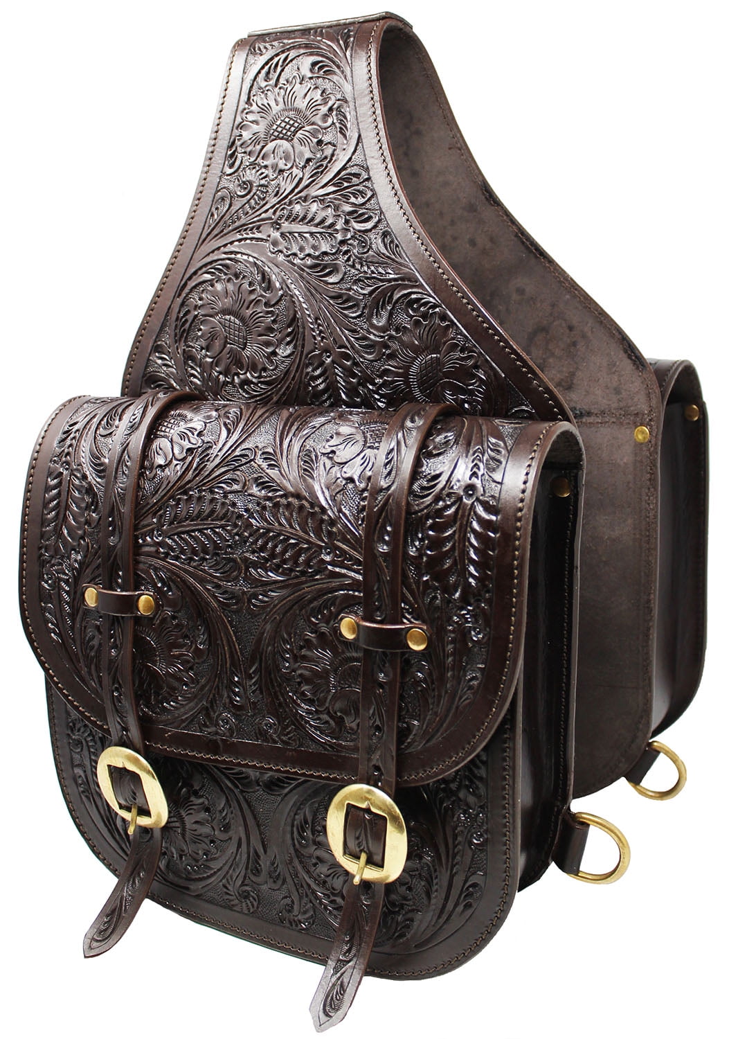 Horse Floral Tooled Brown Leather Motorcycle Saddle Cantle Bag 102SD06