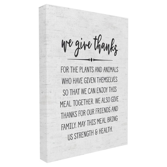 The Stupell Home Decor Collection We Give Thanks Strength and Health Subtle Birch Typography Stretched Canvas Wall Art, 16 x 1.5 x 20