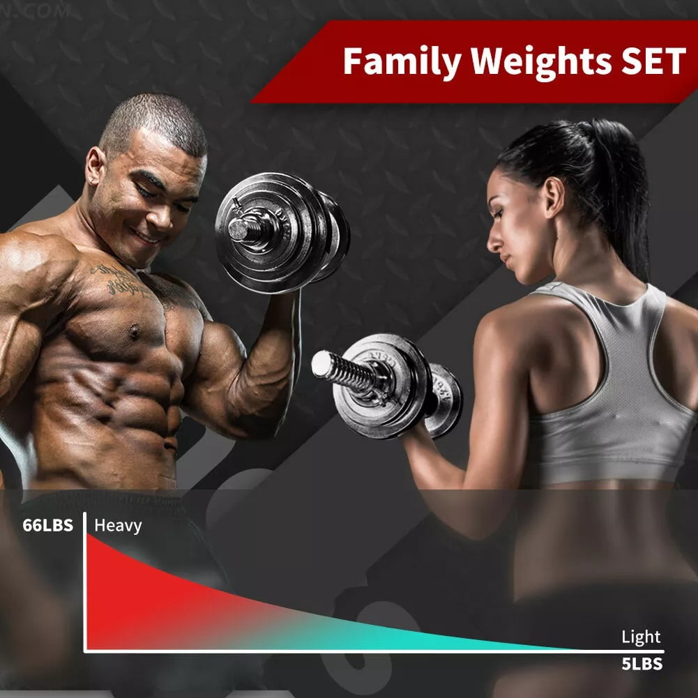 Exercise Equipment Adjustable Dumbbell Set Home Gym Cast Iron Barbell Sets with Carry Box 66lbs Office Bedroom Workout Dumbbells for Men and Women,Home Gym Equipment