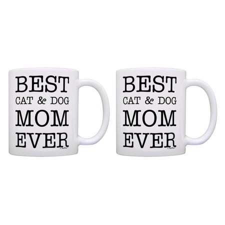 

ThisWear Cat and Dog Mom Mug Set Best Cat & Dog Mom Ever Cups Pet Mom Mugs 11 ounce 2 Pack Coffee Mugs