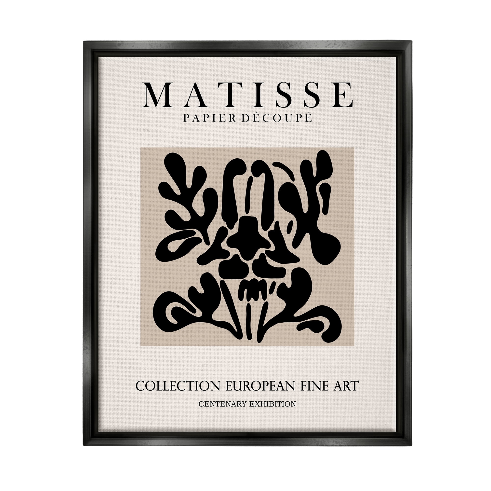 Stupell Industries Abstract Contemporary Black Floral Design Matisse Typography Jet Black Framed Floating Canvas Wall Art, 24x30, by Ros Ruseva