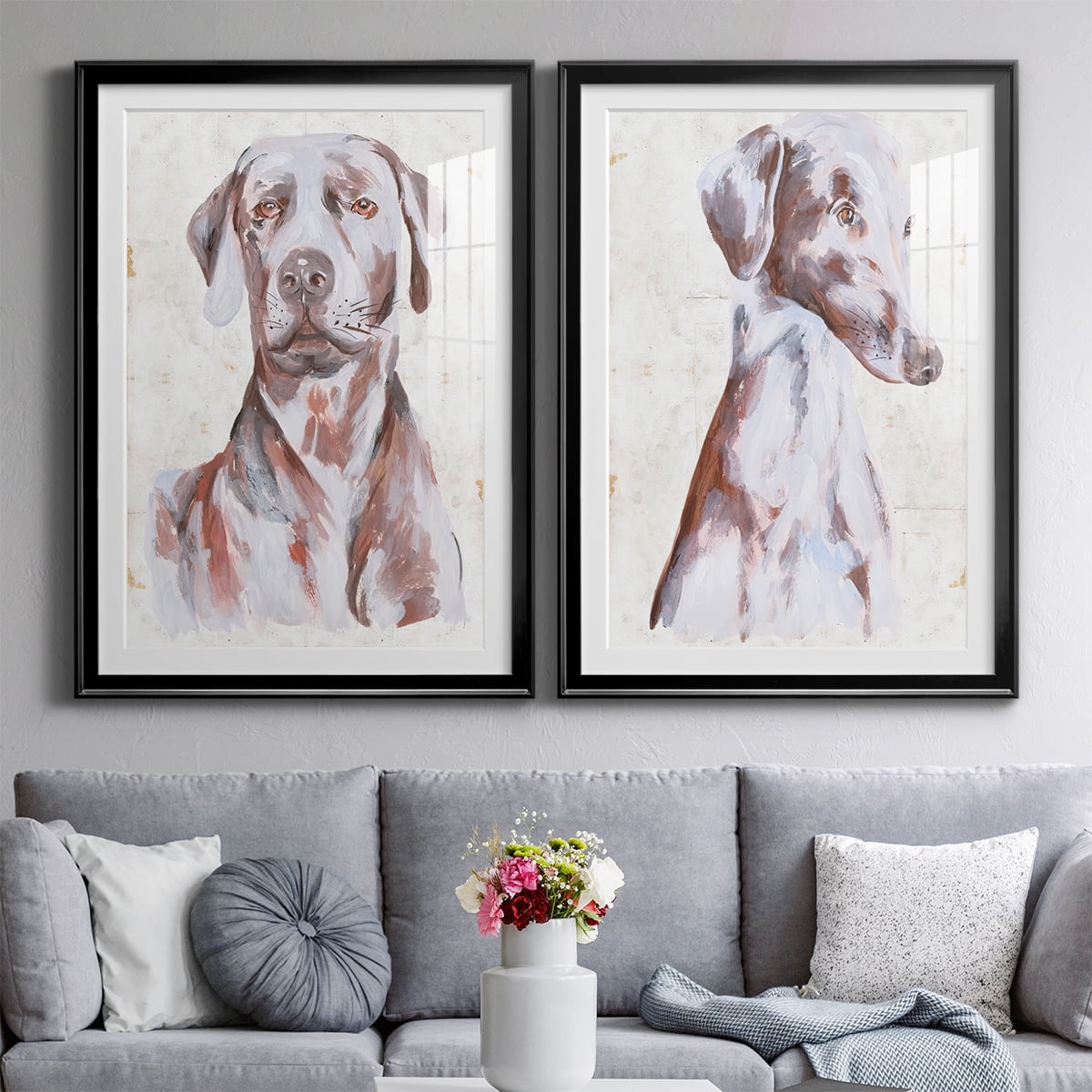 Wexford Home Sitting Dog I Premium Framed Print, 22.5" x 30.5" - Ready to Hang, Black (Set of 2)
