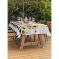 thumbnail image 3 of Outdoor Tablecloth with Umbrella Hole for Patio/Picnic/Party/Camping, Vintage Gnomes Waterproof Table Cloth Rectangle Table Cover Washable, Sunflower Black White Plaid Wooden Retro Art (54"x 80"), 3 of 8