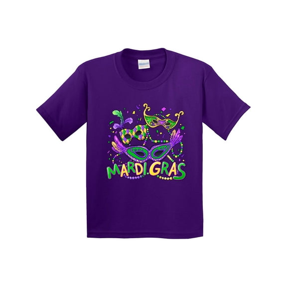 Inktastic Mardi Gras Masks and Beads Youth T-Shirt