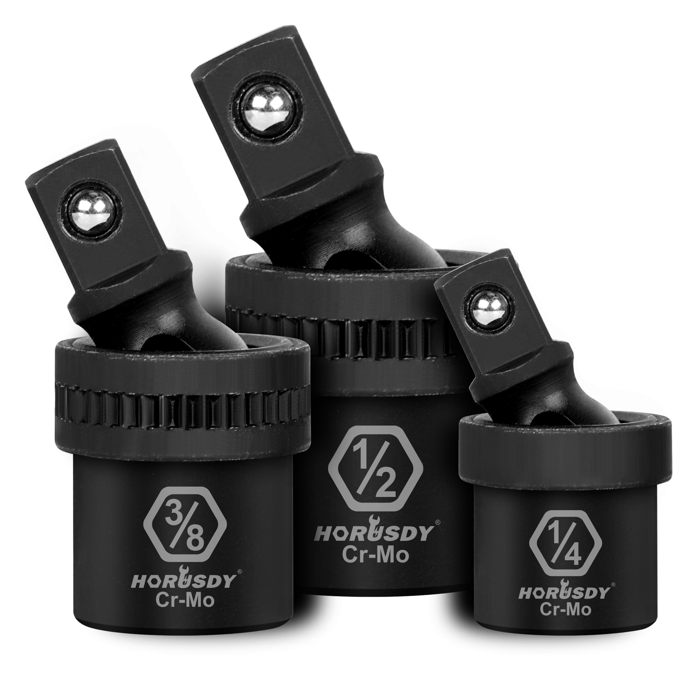 HORUSDY 3PCS Impact Universal Joint Swivel Socket Adapter Set 1/4' 3/8” 1/2' Drive 360°