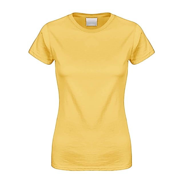 HOT SALE!! T-Shirt à Manches Courtes Protection Solaire pour Femmes Ajusté Yoga Course Gym Entraînement Haut Basique en Coton Col Rond Ajusté Tunique Longueur T-Shirt Or m