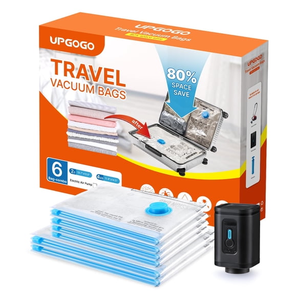 Bolsas de almacenamiento al vacío UPGOGO Travel, paquete de 6 para ropa y equipaje